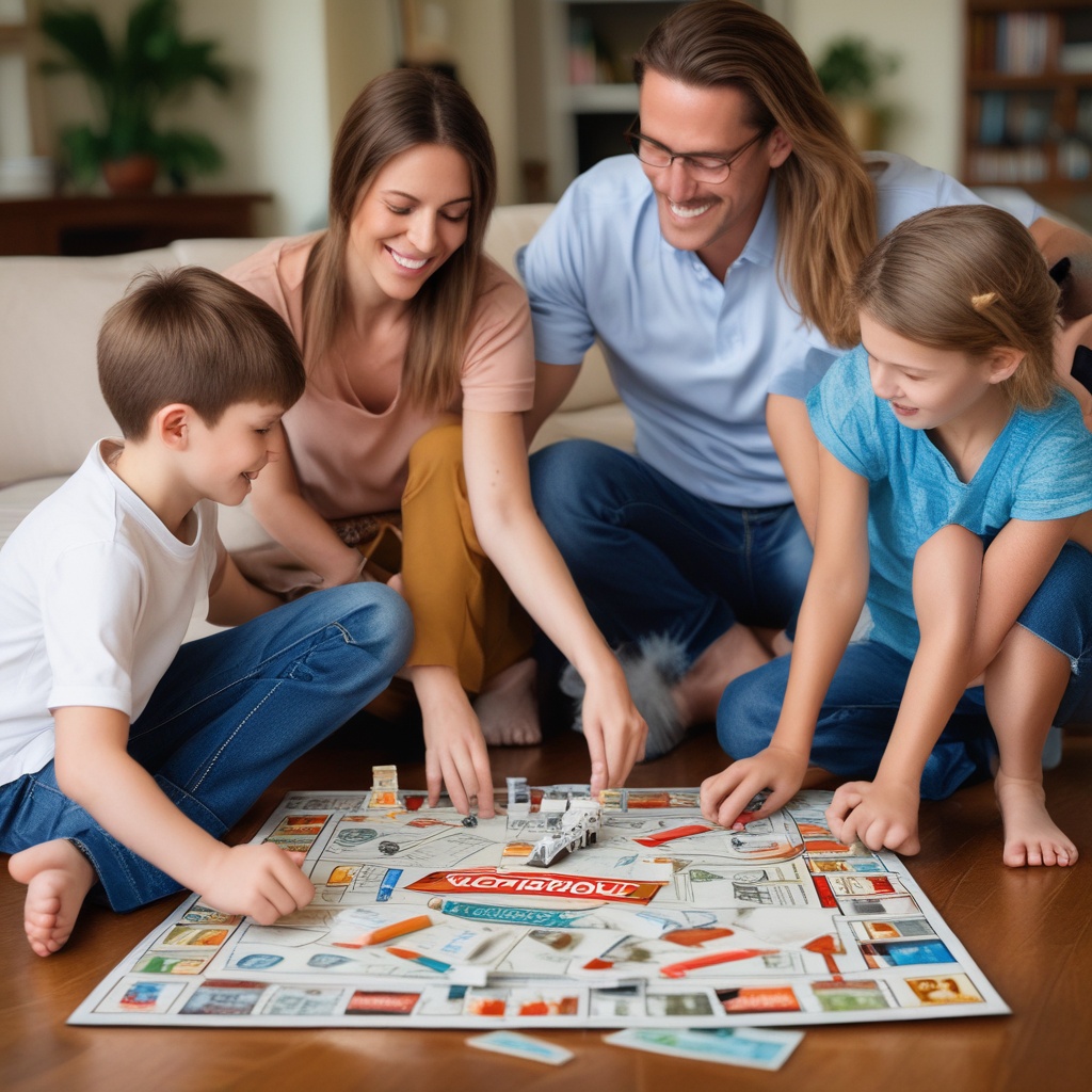 Family playing Monopoly